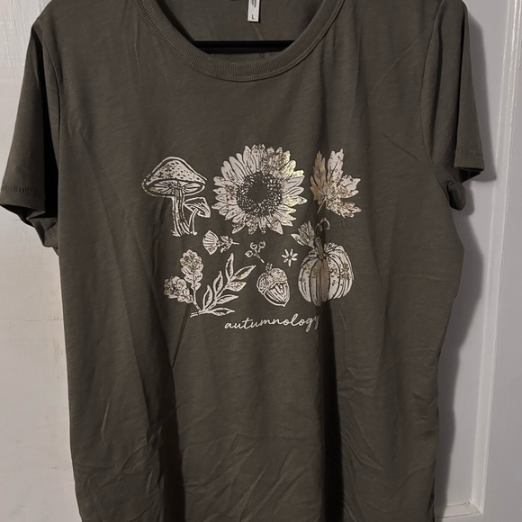 Tops - Olive Graphic Tee with Floral Design
